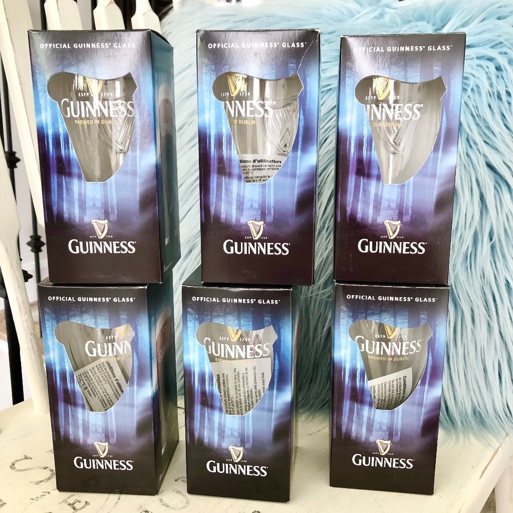 Guinness, Beer Glasses, 13oz, Set of 6, With Embossed‎ Harp Logo, New In Box